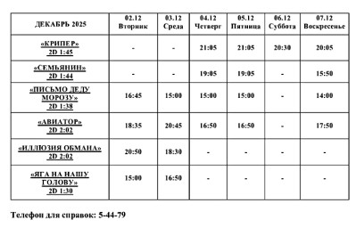 Афиша Кино 2 декабря - 7 декабря