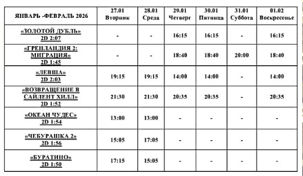 Афиша Кино 27 января - 01 февраля Афиша Кино 27 января - 01 февраля