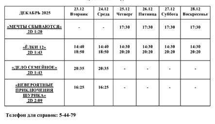 Афиша Кино 25 декабря - 28 декабря